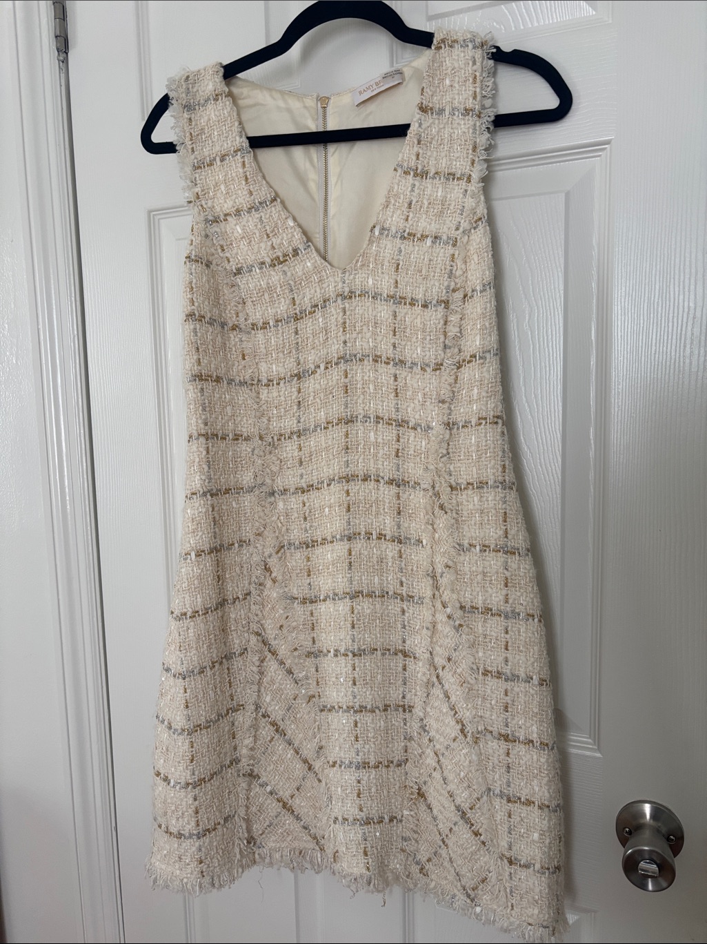 Ramy Brook Ivory Tweed Mini Dress With Metallic Thread Size 10